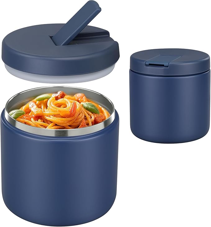 19oz Insulated Vacuum Food Jar with Buckle Lid Wide Mouth Soup Thermo for Hot Food Kids Leakproof Stainless Steel Lunch Container- Blue