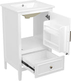 20 in Small Bathroom Vanity with Sink,Solid Wood Modern Single Bathroom Sink Cabinet with Soft Closing Door and Drawer,Freestanding White