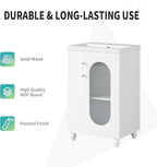 20" Small Bathroom Vanity with Sink and Glass Door, Storage Shelf & Toilet Paper Holder,Solid Wood & MDF Modern Single Bathroom Sink Cabinet with Shelves,Freestanding,White