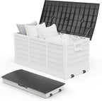 VINGLI 75 Gallon Collapsible Outdoor Storage Box, Simple-to-assemble Plastic Storage Containers with Lid, Patio Deck Box Furniture for Garden, Pool, Balcony, Yard (White)