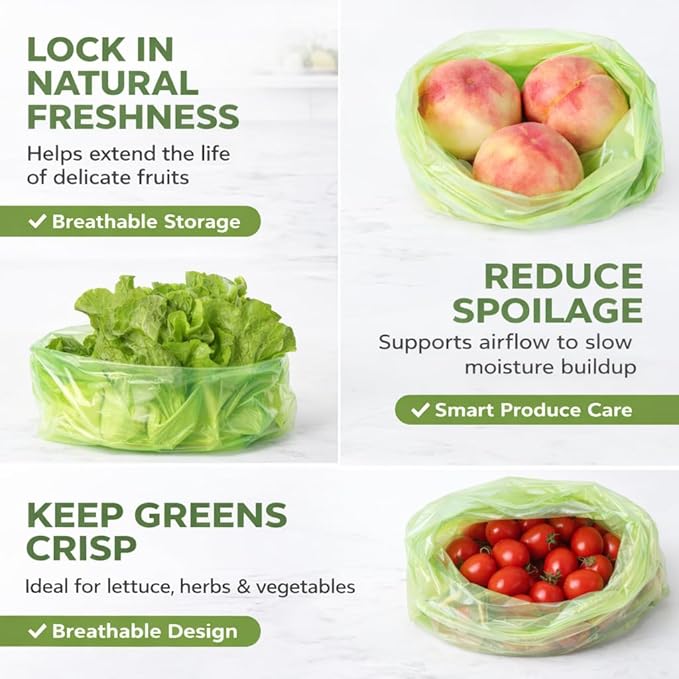 Reusable produce bags to keep Fruit fresh longer reusable,40 Pack(20S,20L) Vegetable bags to keep fresh,Green vegetable refrigerator bags,Green Reusable Salad & Cut Flower Storage Bags,BPA Free