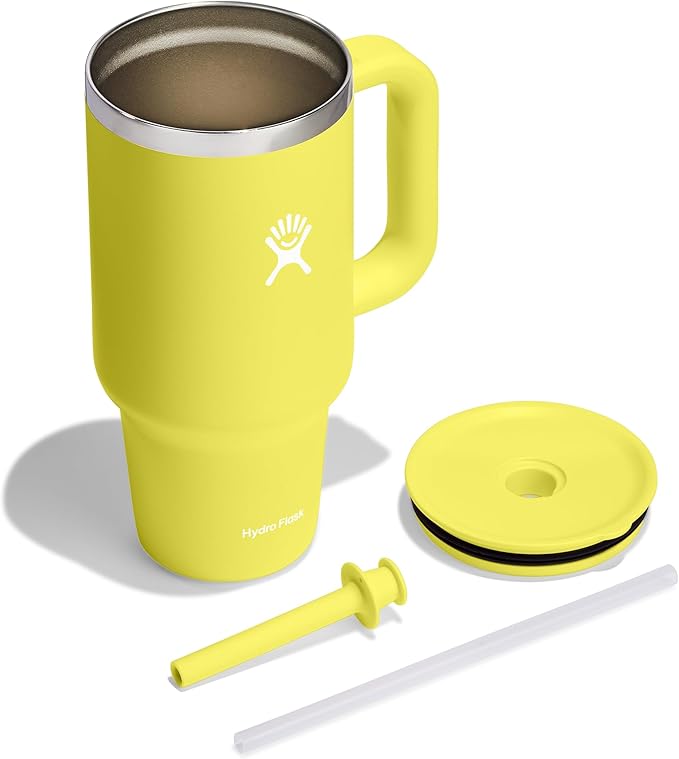 Hydro Flask Travel Tumbler with Handle, Lid and Straw - Insulated Stainless Steel in 32 Oz Cactus