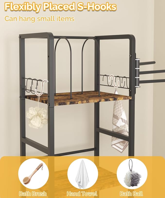 Free Standing Towel Racks for Bathroom with 3 Rotating Bars, 3-Tier Floor Towels Holder Stand with Detachable Dividers, Pool Towel Storage Organizer with 8 S-Hooks for Home, Poolside, Black