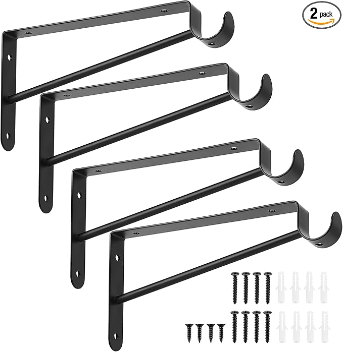 Shelf and Rod Brackets, 4 Pcs Closet Shelf & Rod Brackets Wall Mounted, Heavy Duty Closet Shelf Closet Bracket with Rods Holder, Closet Shelves Supports with Screws, Black