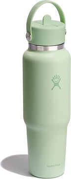 Hydro Flask Travel Water Bottle - Insulated Stainless Steel - Wide Straw Lid, Non Spill, Leakproof in 40 Oz Aloe Green