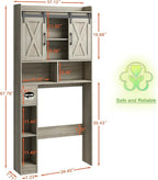 Vabches Over The Toilet Storage Cabinet, Farmhouse Storage Cabinet Over Toilet with Sliding Door& Toilet Paper Holder Stand，Home Space-Saving Toilet Rack, for Bathroom, Restroom, Laundry
