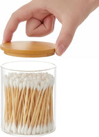 3 Pack Glass Qtip Holder Dispenser, 20 oz and 11 oz Clear Glass Apothecary Jars, Bathroom Vanity Canisters Organizer Jars for Cotton Swabs, Balls, Rounds, Pads, Floss, Bath Salts