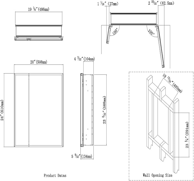 Fundin Bathroom Wall Mount Cabinet with Two Glass Shelves, 20 x 24 Inch Recess or Surface Mount Medicine Cabinet, Frameless Mirror Door Cabinet