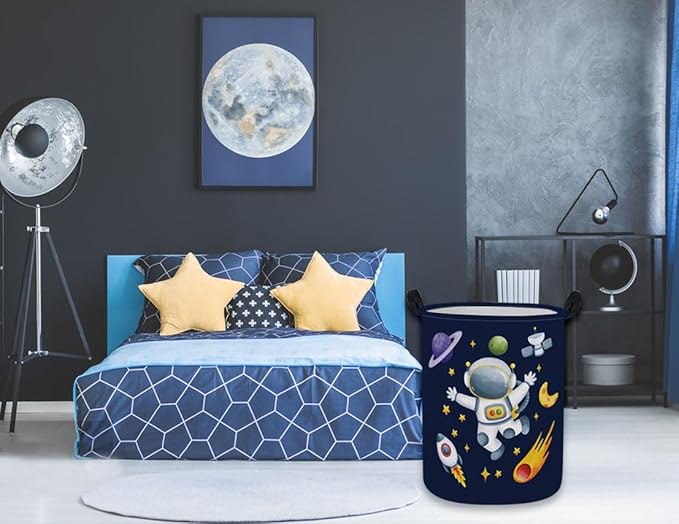 ESSME Kids Laundry Basket,Space Hamper Collapsible Canvas Waterproof Storage Bin for Boys, Nursery Hamper,Gift Baskets,toy bins(Astronaut)