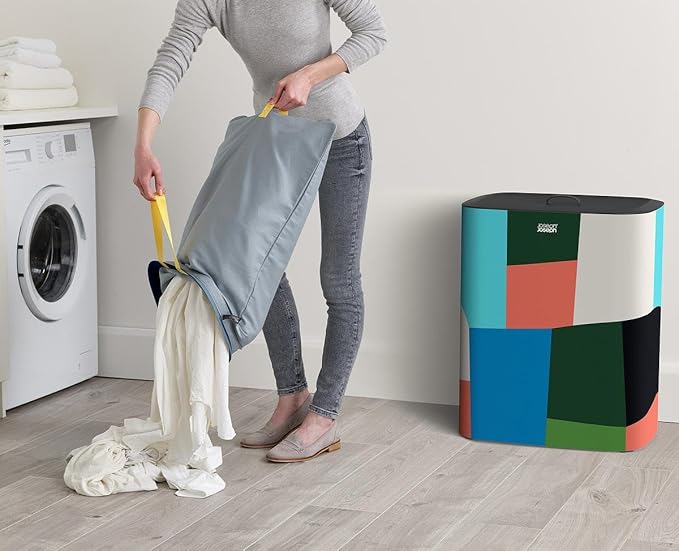 Joseph Joseph Tota 90 liter/23.8 gallon Laundry Hamper Separation Basket with lid, 2 Removable Washing Bags with Handles - Multicolor
