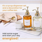 Molimoli Syrup Dispenser for Coffee Bars, Glass Syrup Bottle w. Pump, 16.9 oz 500 ml, Set of 2, Gold Upgraded Dispenser