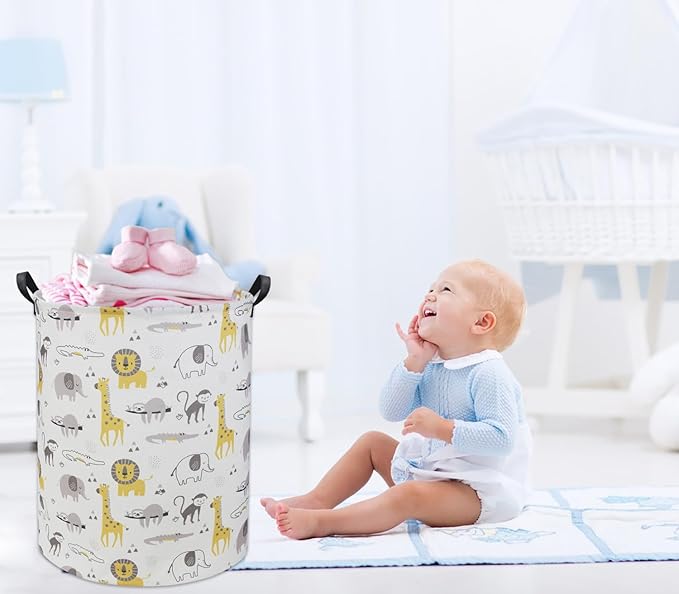 Animal Baby Laundry Basket Baby Hamper Kids Hamper Basket Toy Storage Bin for Boys Room Decor Baby Nursery Hamper Gift Baskets for Bedroom Bathroom(Grey Animal)