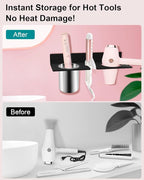 Hair Tool Organizer, Hair Dryer Holder with Heatproof Steel Cups, Acrylic Vanity Organizer for Curling Iron, Flat Iron & Hair Brushes, Perfect for Bathroom (Black, Compact)