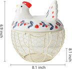 oskas Chicken Egg Holder, Fresh Egg Storage Basket Countertop,Decorative Ceramic Lid with Wire Basket,Holds 2 Dozen Egg, White3