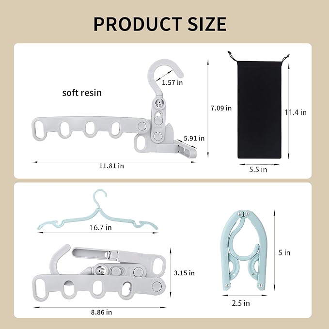 1Pcs Clothes Drying Rack Foldable and 10 Pcs Travel Hangers and 1pcs Organizer Bag,Foldable Design Doesn't take up Much Space, Great Combo for Travel/Hotel/Cruise.
