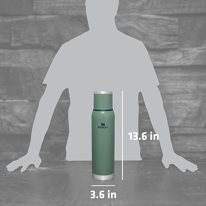 Stanley Adventure-To-Go Vacuum Bottle 1.4 qt Wide Mouth with Leakproof Cup Lid Keep Drinks Hot or Cold Packable for Travel Insulated Stainless Steel Thermal Bottle BPA-Free Hammertone Green