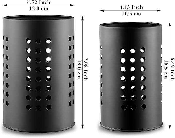 Berglander Kitchen Utensils Holder for Counter Top 2 Pieces, Black Stainless Steel Cutlery Holder, Kitchen Essentials Farmhouse Style Home Countertop Organizer