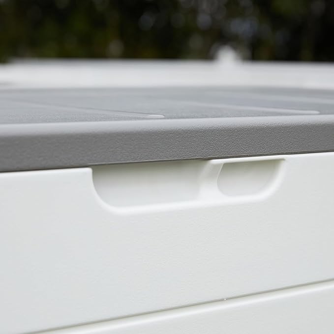 110 Gallon Pro Resin Deck Box, Waterproof Outdoor Storage Bin for Patio Furniture, Pool Accessories, and Garden Tools, Lockable & UV-Resistant, White