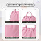 LFH Home Large Premium Cotton Canvas Laundry Bag with Drawstring and Handles Heavy Duty, Multi-Use, Washable for Home, Travel, College or Storage 28x36 (Pack of 2)-Pink