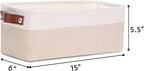 DULLEMELO Fabric Bathroom Storage Bin with Leather Handles, Narrow Organizer for Towels, Toilet Paper Rolls, Storage Basket for Back of Toilet, Vanities, Shelves & Cabinets (White&Khaki)
