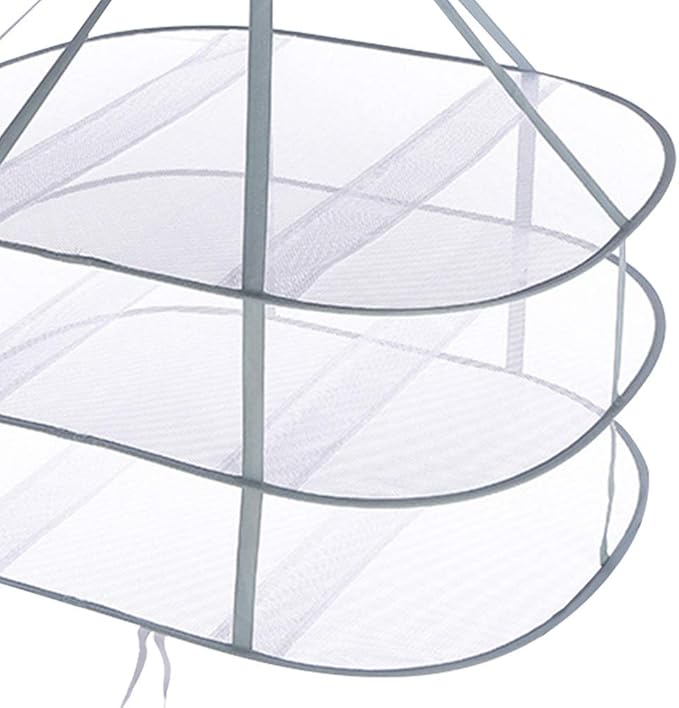 Kakalote 3-Tier Folded Mesh Clothes Hanging Dryer Sweater Drying Rack,Windproof Laundry Drying Rack,Hanging Mesh Dryer for Underwear Lingerie Blouse Herb,Net Clothes Dryers,30.71x24.02x31.50inch