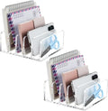 BEYGORM 2 Pack Acrylic Mail Holder, Clear Desk Organizer with Divider, Vertical Letter Sorter for Desktop, 5 Compartments Modern Office Home Envelope Organizer for Bill, Document, Notebook