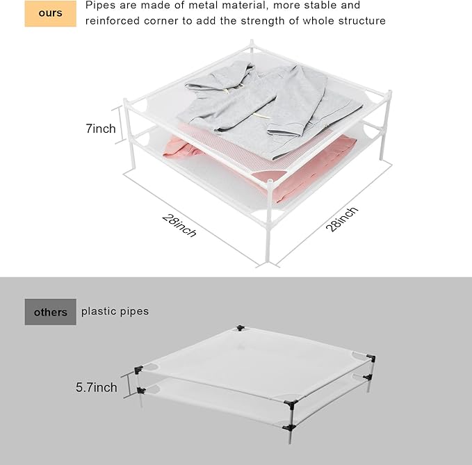 Clothes Drying Rack, 2-Layer Sweater Laundry Drying Rack Flat, Mesh Drying Rack Clothing for Indoor & Outdoor, White