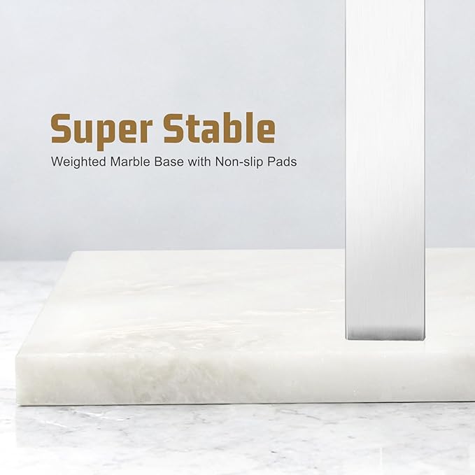 Koville Standing Towel Rack for Bathroom with Marble Base, 2-Tier No-Drill Floor Bathroom Towel Rack with Sturdy 304 Stainless Steel, Easy Assembly Heavy-Duty Towel Stand for Home