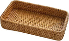 8in Rattan Bathroom Vanity Tray, Vintage Storage Basket Bin Toilet Paper Basket Small Narrow Guest Towel Napkin Holder for Bathroom Toilet Tank Vanity Countertop(Color:Brown)