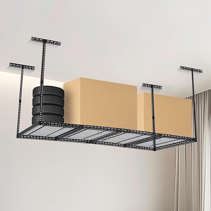 Heavy Duty Overhead Garage Storage Rack, Ceiling Mounted, Adjustable Organization System, 600Lbs Capacity
