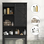 Over The Toilet Storage Cabinet, Bathroom Organizer with Anti-Tip Kit, Adjustable Shelves, Elegant Matte Black Finish Suits Modern Bathrooms.