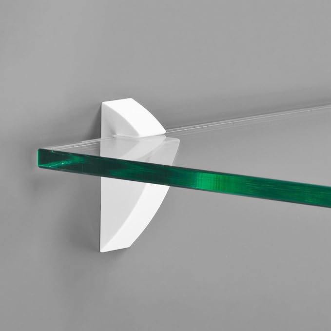 Glass Shelves - Tempered Safety Glass Shelves for Bathroom, Choose Over 20 Shelf Brackets and Multiple Shelf Sizes - Clip Style - 15.7 x 4.7 in - White