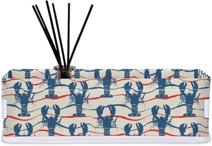 Lobster Pattern Bathroom Basket Foldable Toilet Tank Topper Paper Basket Waterproof Fabric Storage Organizer Bins Decorative Open Storage for Home Closet Containers Cabinet Set of 2