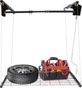 Overhead Garage Storage Rack Metal Garage Ceiling Storage Rack Ceiling Shelf Overhead Organization 300lbs Load Bearing Capacity Max Adjustable Height: 79in (48 * 48in L*W, Matte Black)