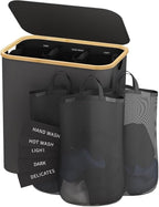 Laundry Hamper 3 Section, 145L Dirty Clothes Hamper with Lid, Extra Large Laundry Basket Organizer with Removable Inner Bags & Labels for Laundry Room, Bedroom, Dark Grey