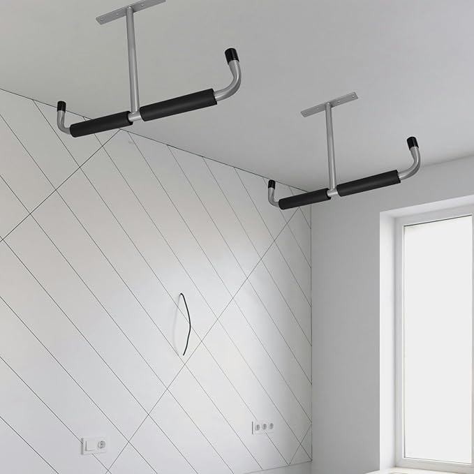 PRETYZOOM Garage Ceiling Mounted Storage Rack Silver Metal Rod Holder Bicycle Hook Overhead Organizer for Garage and Workshop