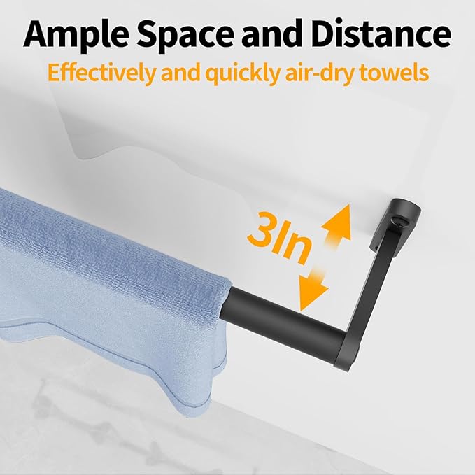 Black Towel Bar, 24 Inch Towel Rack for Bathroom Wall Mounted, Heavy Duty Hand Towel Holder, Space-Saving Bathroom Towel Rack Rod, Single Bar Matte Black