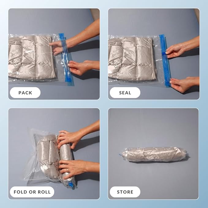 18 Pack Compression Bags for Travel, Roll Up Space Saver Bags for Clothes Storage, Vacuum Storage Bags Compact Packing travel organizer for Luggage, Suitcase, Backpack,