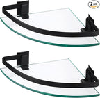 KES Bathroom Tempered Glass Shelf with Rail Extra 8 MM-Thick 2 Pack Aluminum Corner Triangle Storage Organizer Wall Mount Black, A4120A-BK-P2