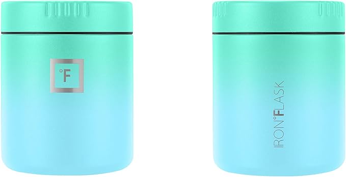 IRON °FLASK Food Jar for Hot Food & Soup - 13.5 Oz Insulated Food Jar with Foldable Spoon - Leak Proof, Stainless Steel, Storage, Canteen, Double Walled - 13.5 Oz - Sky