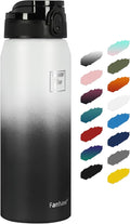 Fanhaw 24 oz Insulated Stainless Steel Water Bottle with Anti-Dust Chug Lid, Leakproof Vacuum Metal Bottle for Kids, Women & Men (White Black)