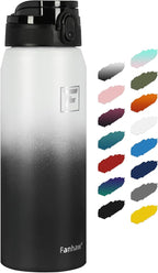 Fanhaw 24 oz Insulated Stainless Steel Water Bottle with Anti-Dust Chug Lid, Leakproof Vacuum Metal Bottle for Kids, Women & Men (White Black)