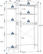 K1 Heavy Duty 7-Tier Over The Toilet Storage（With Basket and Paper Hook）Freestanding Above Toilet Shelf with Adjustable Feet，Space Saver Bathroom Shelves 9.3"D x 33.5"W x 63.8"H，Beige White