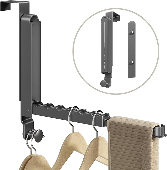 Over The Door Collapsible Drying Racks for Laundry, Indoor Small Hanging Clothes Drying Rack, Portable and Foldable Rv Clothes Drying Rack, Over The Door Clothes Hanger Towel Rack,Grey