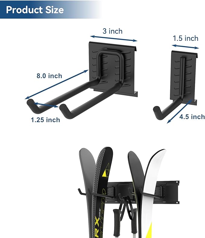 WALMANN Garage Storage Organization System Ski Wall Rack 2 Pairs of Skis Mount Hanger Home Shed and Garage Snowboard Wall Rack Holds Up to 100 lbs