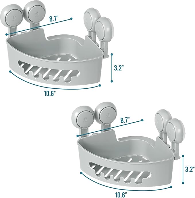TAILI Suction Corner Shower Caddy, Bathroom Shelf Storage Basket Wall Mounted Organizer for Shampoo, Conditioner, Plastic Rack for Kitchen and Bathroom, Drill-Free Removable-Grey