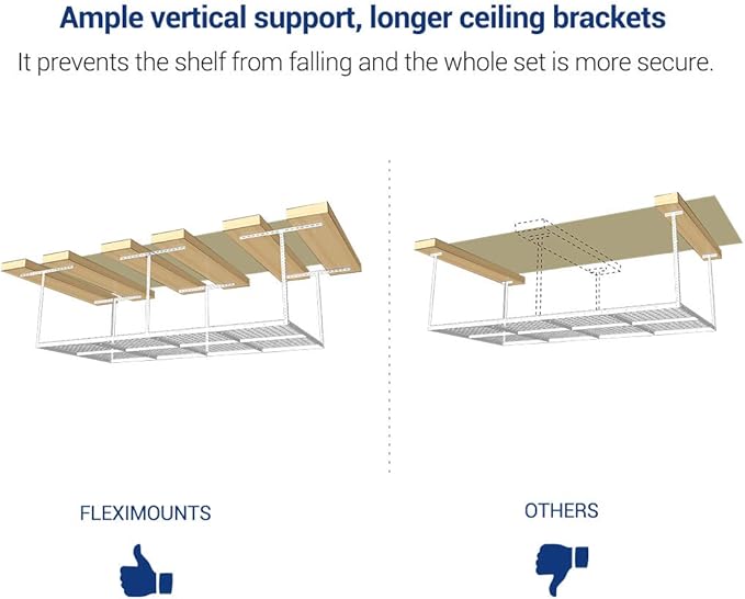 FLEXIMOUNTS 2-Piece Overhead Garage Storage Rack Set w/Hooks Adjustable Ceiling Storage Rack, 96" Length x 48" Width x 40" Height, 2 pcs, White, Classic Series
