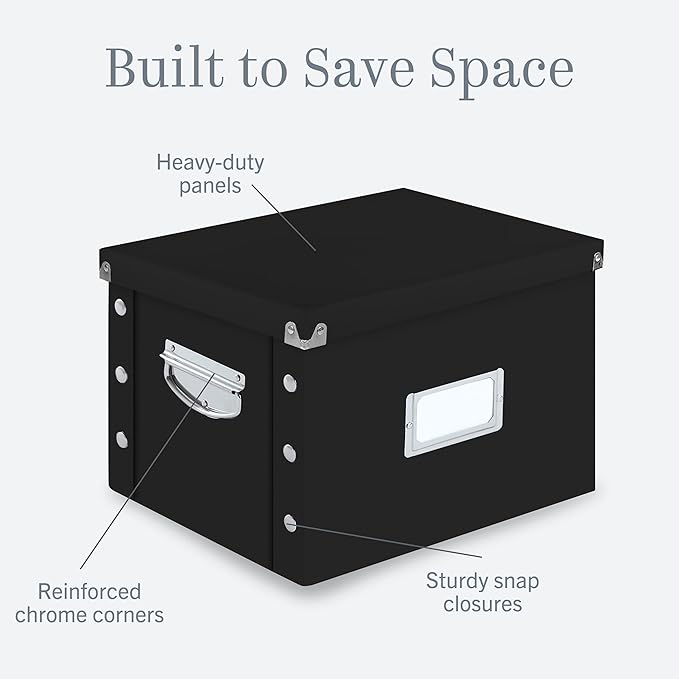 Snap-N-Store File Storage Box & Organizer - 1 Pack - 16.125 x 13.125 x 9.875 Inch Letter/Legal Size Portable File Box with Lid for Documents - Back To School Supplies for Students - Glossy Black