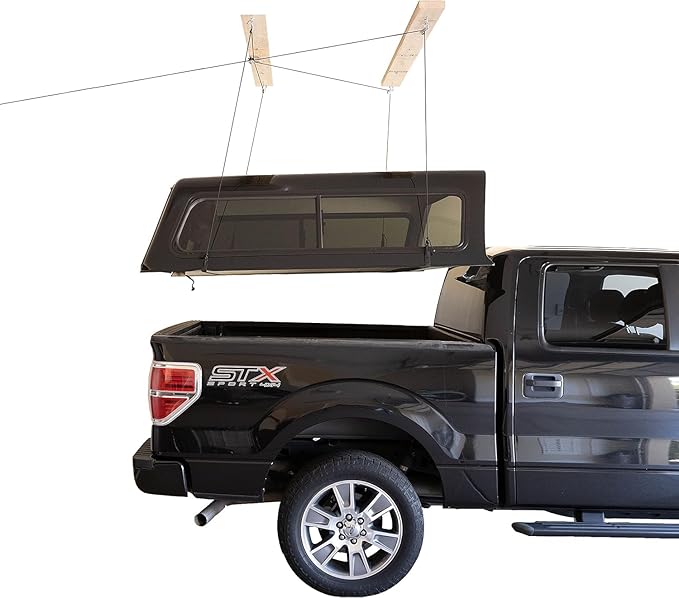 HARKEN - Truck Cap Overhead Garage Storage Hoist, Self-Leveling, Safe Anti-Drop System, Easy One-Person Operation, Smart Garage Organization - 7806.12
