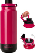 GREYLOCK 40 oz Insulated Water Bottle with Straw Lid, Leakproof Reusable Stainless Steel Vacuum Flask, 24hr Cold & Hot, Carry Handle & Silicone Spout, BPA-Free for Gym, Hiking, Travel,Red